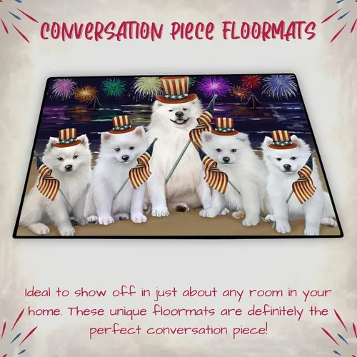 Vista 4 de Doggie of the Day American Eskimo Dogs Floor Mat - 4th of July Independence Day - Best Dog Doormat - Protector Decor - Unique Portrait Art - Premium