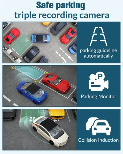 Vista 4 de 3 Channel Dash Cam Front and Rear Inside,1080P Full HD 170 Deg Wide Angle Dashboard Camera with 32GB SD Card,2.0 inch IPS Screen,Built in IR Night