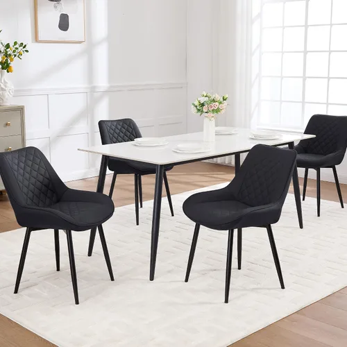 Vista 25 de Silla de Comedor, Sillas de Comedor Modernas con Cojines Gruesos, Sillas de Comedor y Cocina Tapizadas en Cuero Sintético con Patas Metálicas Marrón