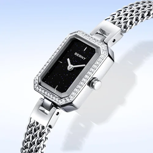 Vista 2 de BERNY Relojes de Plata para Mujeres Damas Conjunto de Reloj de Pulsera y Pulsera Delicado Reloj de Pulsera de Cuarzo Premium con Acentos de Cristal
