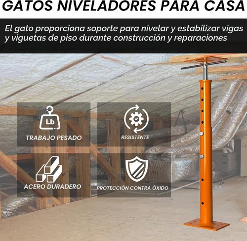 Vista 2 de Gatos para Nivelación de Casas, Paquete de 2 Postes de Gato Ajustables de 19"-38", Gato de Piso para Sótano, Postes de Gato de Piso de Tornillo