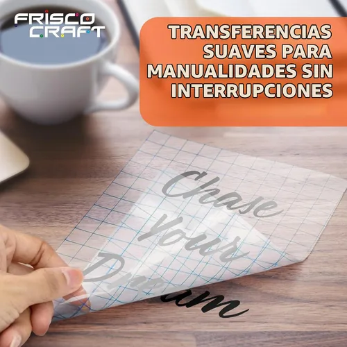 Vista 6 de Frisco Craft AT-65 Cinta de transferencia transparente para vinilo con rejilla de alineación y respaldo de papel - Rollo de larga duración Rejilla