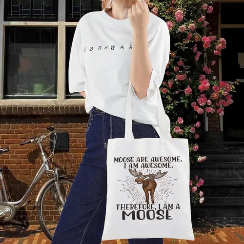Vista 6 de LEVLO Bolsa de maquillaje cosmético de alce - Bolsa con cremallera para fanáticos de alce, Bolso con texto "I Am a Moose