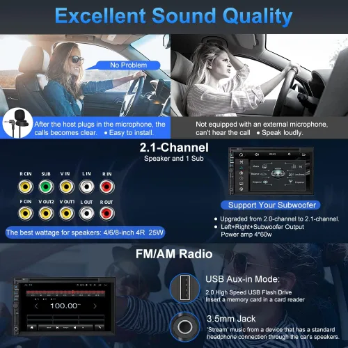 Vista 6 de Estéreo de coche doble DIN con CD DVD, cámara de respaldo compatible con CarPlay/Android Auto, pantalla táctil de 7 pulgadas, radio Bluetooth 5.2