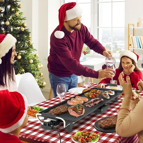 Vista 3 de COSTWAY Plancha Eléctrica de 27", Parrilla Teppanyaki Extra Grande con Temperatura Ajustable, Superficie Antiadherente, Mangos Aislados y Bandeja
