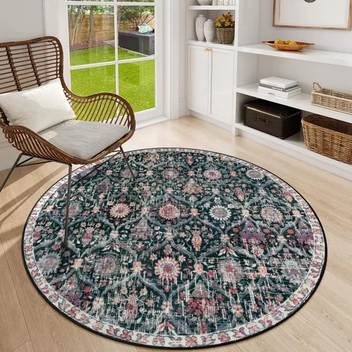 Vista 66 de Lahome - Alfombra marroquí antideslizante y lavable, pequeña alfombra oriental para dormitorio, cocina, entrada, baño, entrada, 61 x 91 cm, crema