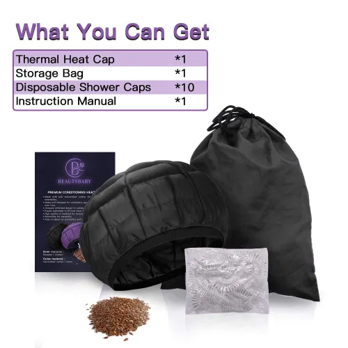 Vista 7 de Gorro térmico de acondicionamiento profundo, sin cordón, 100% algodón natural, semillas de linaza, tratamiento interior de microondas, tapa caliente