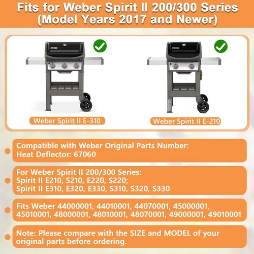 Vista 2 de 67060 Deflector de calor para Weber GS4 Spirit II 300 y 200 SER Spirit II E210 E220 E310, S210/220, S310/320, repuesto para Weber Spirit 2 piezas