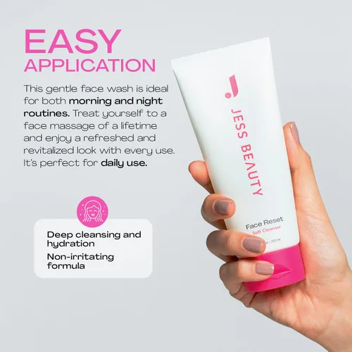 Vista 5 de JESS BEAUTY Limpiador facial suave con escualano y ácido hialurónico, 5 onzas líquidas, hidratante facial para cuidado de la piel