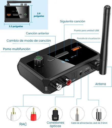 Vista 8 de KAIY - Receptor Bluetooth 5.3 para estéreo doméstico, adaptador Bluetooth a RCA de baja latencia óptica y audio de música HD