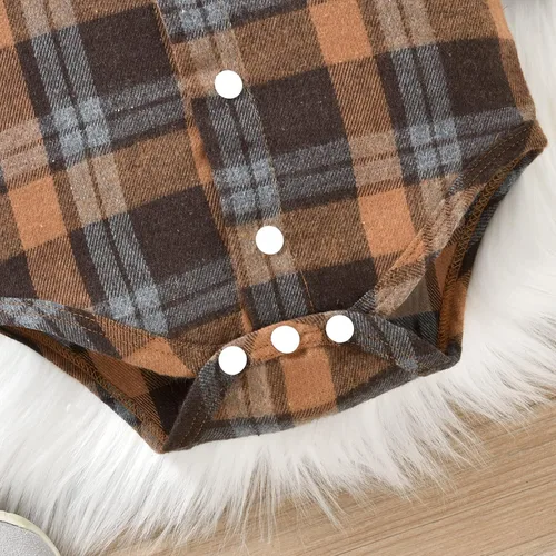 Vista 9 de ODASIRA Ropa de bebé niño, trajes de bebé, overol de manga larga a cuadros + overol de jeans, conjunto de pantalones