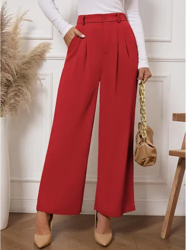 Vista 3 de GRAPENT Pantalones de pierna ancha para mujer, para trabajo, negocios, casual, de cintura alta, pantalones de vestir fluidos para la oficina