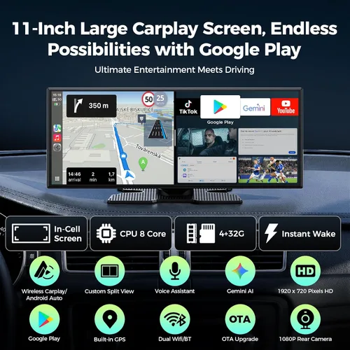 Vista 2 de LAMTTO Pantalla AI CarPlay de 11 '' con Google-Play Descargar aplicaciones