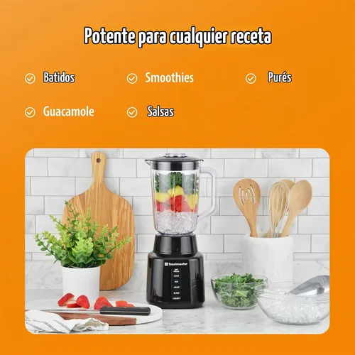 Vista 5 de Toastmaster Licuadora de 5 velocidades con tarro de plástico de 48 onzas, licuadora de cocina con cuchillas de acero inoxidable, para batidos