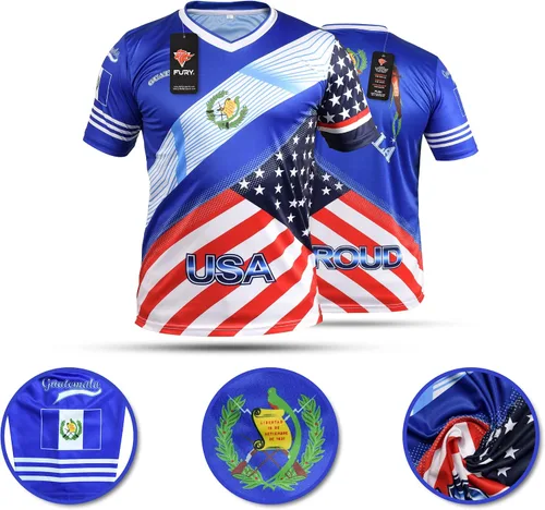 Vista 4 de Fury Camiseta de fútbol con la bandera de Guatemala y Estados Unidos - Camiseta Guatemala - Camiseta Guatemala Jersey HombresHombreMujerUnisex
