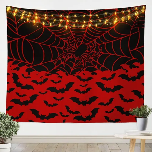 Vista 6 de Feelyou Halloween Wall Art for Bedroom Living Room Cartoon Ghost Tapestry Decoration for Kids Boys Girls Red Tapestry Wall Hanging Ghost Festival