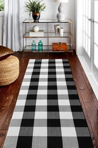 Vista 9 de Winwinplus Buffalo - Alfombra de algodón tejida a cuadros de 23.6 x 35.4 pulgadas, lavable para interiores y exteriores, para puerta, sala de estar