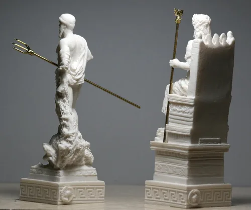Vista 5 de Conjunto de escultura de estatua de Dios griego romano rey Zeus y Poseidón Alabastro