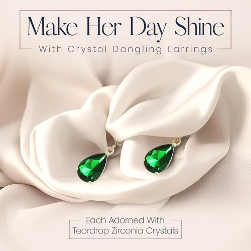 Vista 5 de Crystal line Azuria Dange Women Teardrop Earrings with Box 18K Gold Plated Zirconia Crystals Teardrops Jewelry for Women