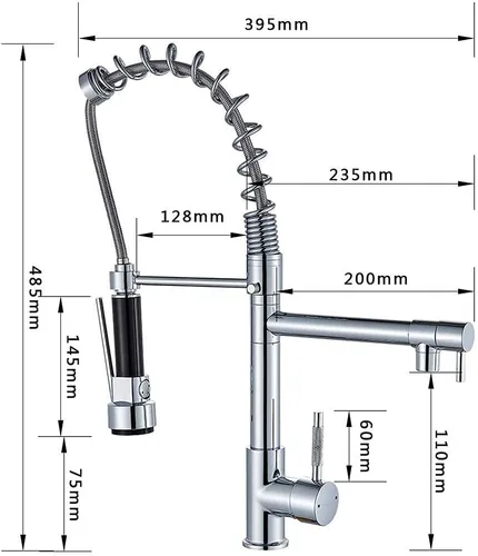 Vista 3 de Grifos de cocina negros extraíbles para fregadero de cocina, montaje en cubierta, doble boquilla giratoria grúa de cocina, grifo mezclador de frío