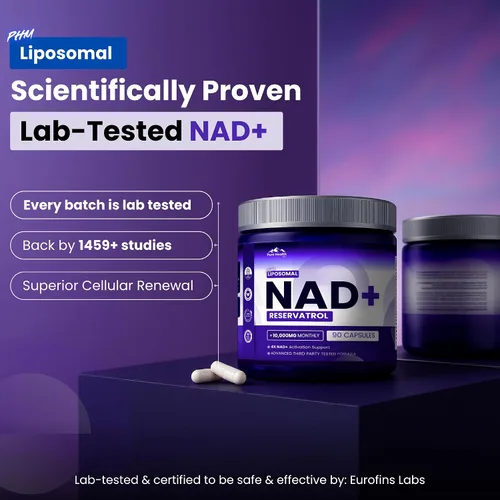 Vista 2 de PURE HEALTH MAX Suplemento de resveratrol PHM NAD - Suplementos liposomales NAD+ para hombres y mujeres Alternativa NMN y NMNH 90 cápsulas