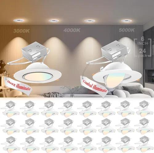 Vista 11 de Lightdot - Paquete de 6 luces LED empotrables con rótula de 6 pulgadas, ajustable 360°+90°, temperatura de color de 3CCT seleccionable y regulable