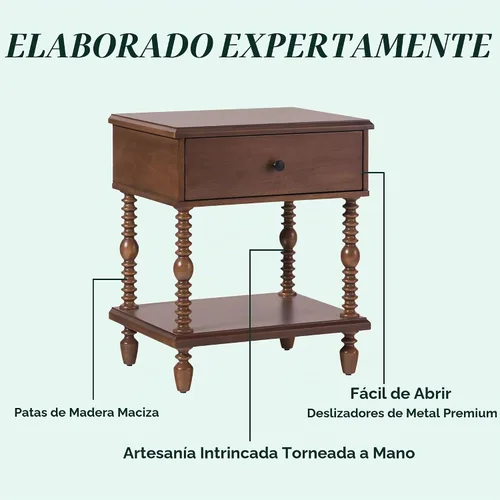 Vista 5 de Walker Edison Vivienne - Cama King con husillo de madera maciza con dos mesitas de noche EZ de 1 cajón y cómoda de 6 cajones, 4 piezas, marrón oscuro