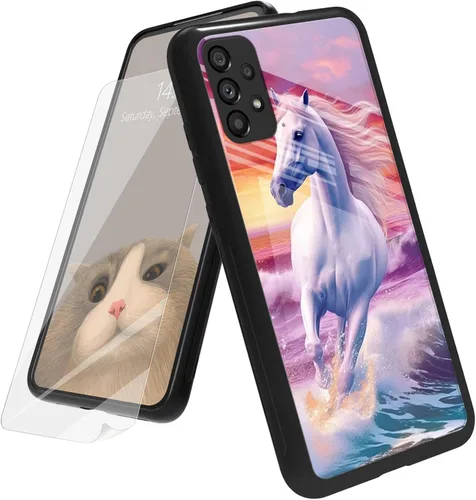Vista 141 de Funda para Samsung Galaxy A12 5G con protector de pantalla, parte trasera de vidrio templado + TPU de silicona suave que absorbe los golpes