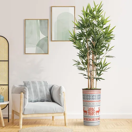 Vista 29 de Árbol artificial con diseño de hojas blancas y negras, palmera tropical areca artificial de seda para decoración del hogar en interiores y Diseño