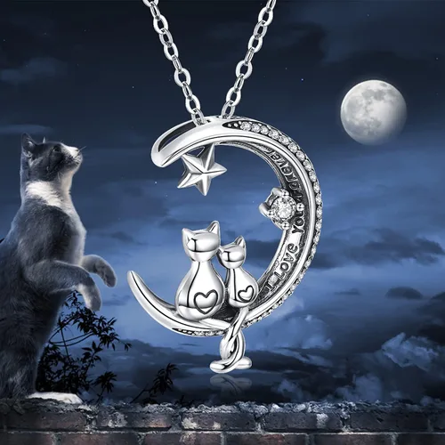Vista 2 de Odinstone Collar de gato colgante de plata de ley S925 colgante de gato en luna circonita cúbica joyería de mujer regalos para mamá con paquete