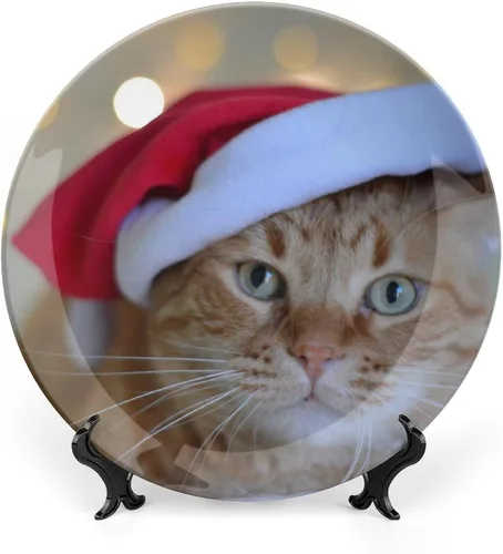 Vista 15 de Platos decorativos de Navidad para exhibición, Bulldog con sombrero de Papá Noel, divertidos platos de pared de cerámica de animales, platos