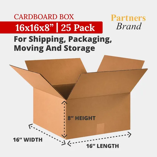 Vista 2 de PARTNERS BRAND Cajas de cartón corrugado de 16 x 16 x 8, medianas de 16 pulgadas de largo x 16 pulgadas de ancho x 8 pulgadas de alto, paquete de 25