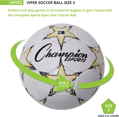 Vista 4 de Champion Sports Viper Balón de fútbol, tamaño 3, color amarillo/negro/blanco, pelota de baloncesto oficial, resistente, estilo profesional, talla 7