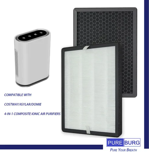 Vista 2 de PUREBURG Filtro de repuesto compatible con COSTWAY IGYLAR Domie 4 en 1 purificadores de aire iónico compuesto, filtración de carbón activado HEPA