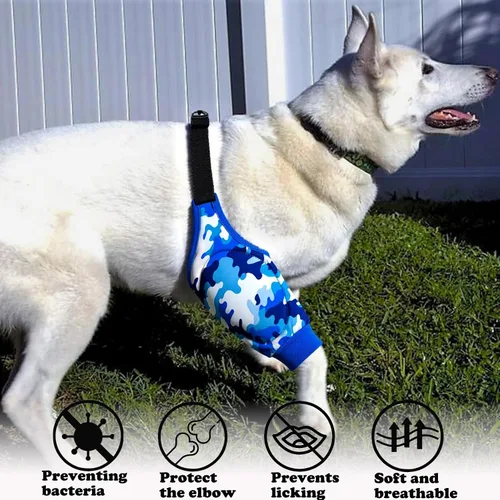 Vista 3 de Coderas para perros, rodilleras, protector de callos para callos, manga ajustable para codo de perro, manga higroma L, camuflaje azul Camuflado azul
