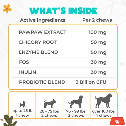 Vista 6 de Probióticos masticables para perros, 150 unidades, masticables probióticos para perros con enzimas e ingredientes naturales, apoyo para la salud