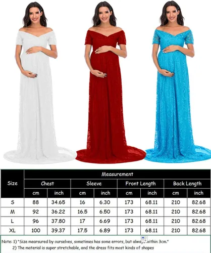 Vista 5 de ZIUMUDY Vestido de maternidad floral de encaje con hombros descubiertos para fotografía Maxi manga corta Baby Shower Vestido de dama de honor