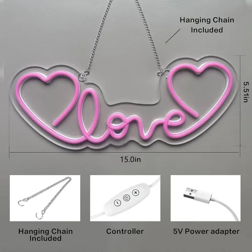 Vista 5 de Letrero de neón LED rosa con corazón de amor para boda, proponer matrimonio, día de la madre, día de San Valentín, decoración de pared, regulable