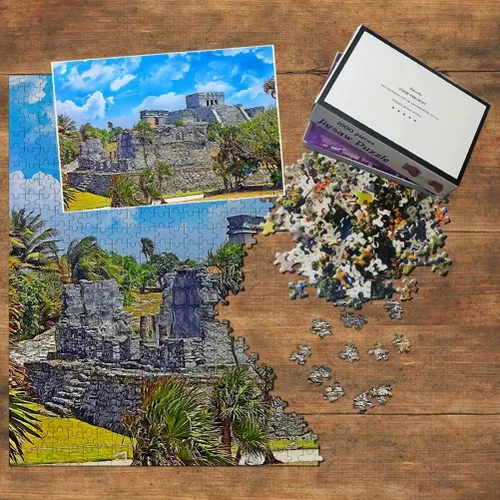Vista 3 de México - Rompecabezas de 1000 piezas México Tulum Ruinas Mayas Cancún Puzzle Viaje Recuerdo Madera