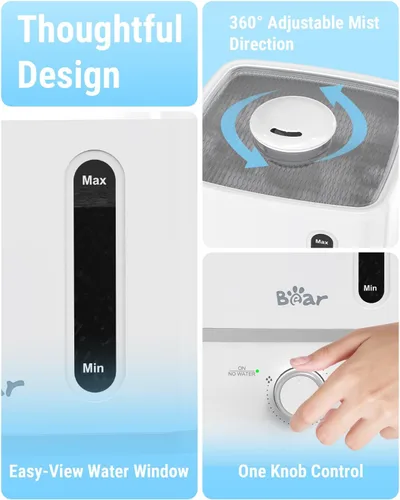Vista 6 de Humidificadores Bear para Dormitorio, Humidificadores de Niebla Fría de 2.5L y Difusor de Aceites, Humidificadores Rápidos y Silenciosos para Toda