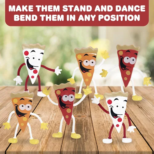 Vista 5 de ArtCreativity Figuras de pizza flexibles, paquete de 12 juguetes para ansiedad para niños, divertidos recuerdos de fiesta de pizza, rellenos