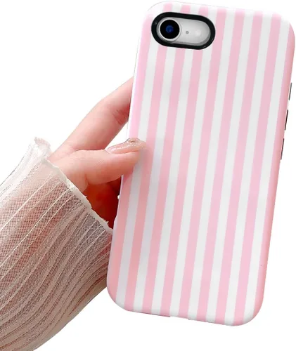 Vista 9 de Compatible con iPhone SE /8/7, diseño de patrón estético a rayas, resistente a los arañazos, funda protectora híbrida de 2 capas a prueba de golpes