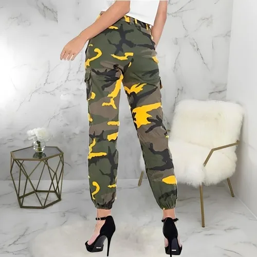 Vista 6 de Pantalones de senderismo tipo cargo para mujer, pantalones de camuflaje ajustados, casuales, para exteriores, pantalones deportivos con bolsillos