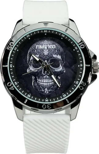 Vista 8 de TIME100 Reloj de calavera para hombre con juego de pulsera apilable, correa de silicona
