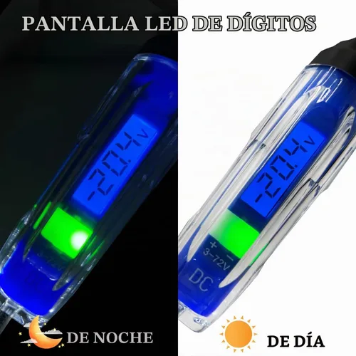 Vista 4 de Luz de prueba automotriz, 3-72V DC LCD Probador de circuito digital con iluminación, probador de luz resistente con voltímetro, probador de voltaje