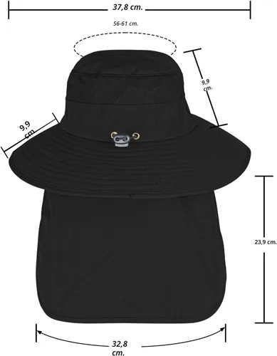Vista 7 de ZOORON Sombreros de sol para hombres y mujeres con solapa para el cuello Negro