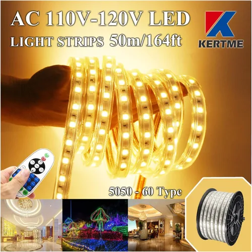 Vista 10 de Tira de luces LED 5050-60 tipo CA de 110-120 V, flexible, impermeable, regulable, multimodos de luz LED + control remoto de 23 teclas para Blanco