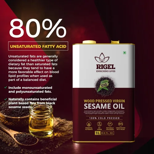 Vista 3 de Rigel Spices Aceite de sésamo prensado en frío molido naturalmente en lata ecológica de 33.8 fl oz (lata de 1 litro) Sin conservantes