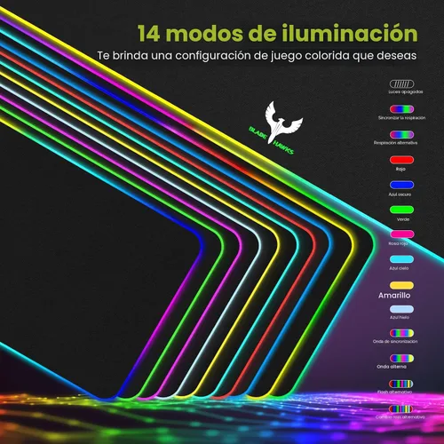Vista 2 de BladeHawks Alfombrilla de mouse RGB extra grande para juegos, 14 modos de luz, alfombrilla de mouse LED suave extendida, base de goma