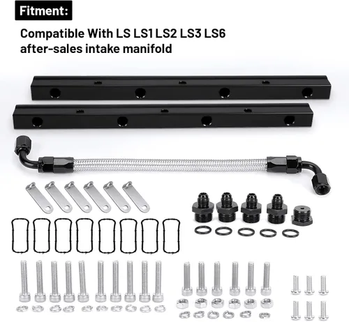 Vista 2 de Billet Kit de riel de combustible para LS LS1 LS2 LS3 LS6 Kit de riel de combustible colector de admisión de stock con ambos rieles/línea cruzada